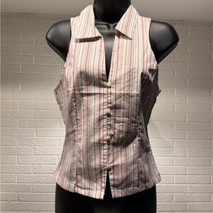 Urban Outfitters Pink and White Striped Button-Down Shirt